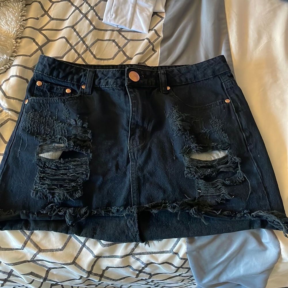 Black jean mini skirt